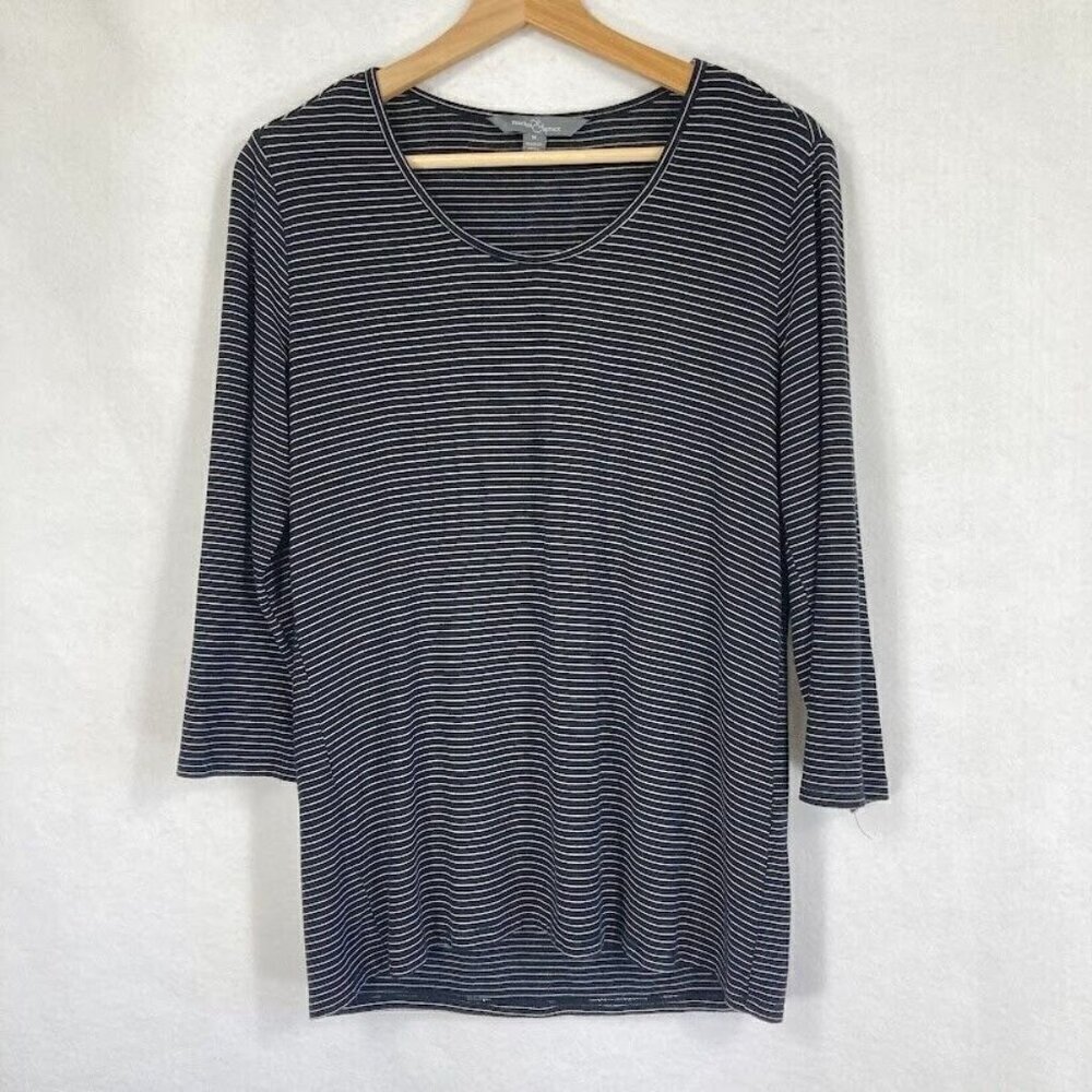 Market & Spruce 3/4 Sleeve Striped Modal T-Shirt Lightweight Comfort Academia M